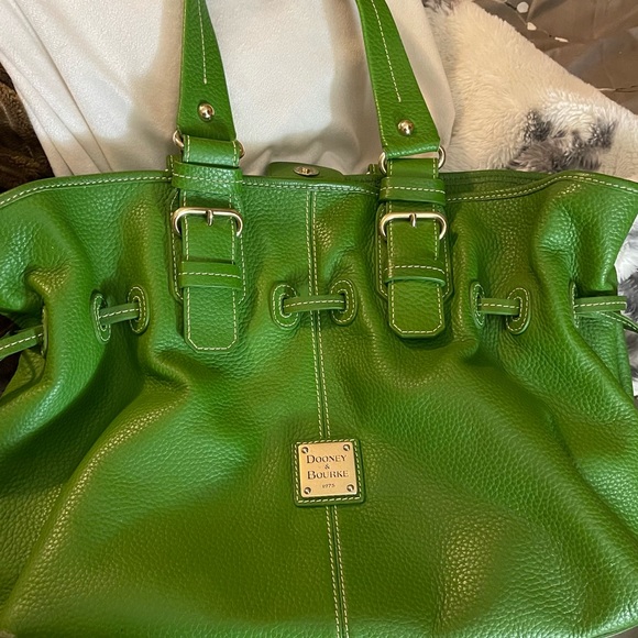 Dooney & Bourke Handbags - Dooney & Bourke Bright Green Pebbled Leather Tote with Buckle Straps